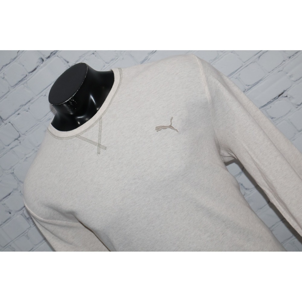 Puma Thermal Shirt Mens 2XL Cream Tan Long Sleeve Waffle Knit Logo Performance